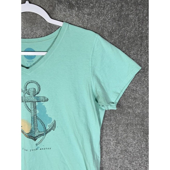 Life Is Good Classic Fit V-Neck FIND YOUR ANCHOR Top Womens Size Large Turquoise - Picture 5 of 16
